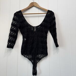 Cinq A Sept Marla Sheer Silk Black Lace $195 Bodysuit Women’s Size Small